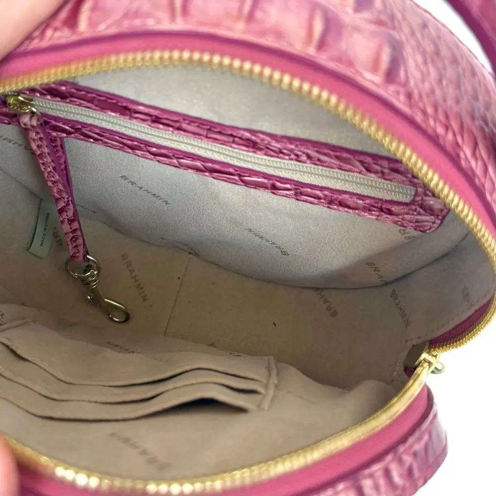Brahmin Lane Believe Ombre Melbourne Crossbody Bag Croc-Embossed Pink Round